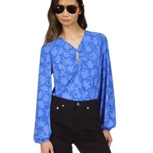 Michael Kors Shadow-Fleur Print Long-Sleeve Top grecian blue - PL